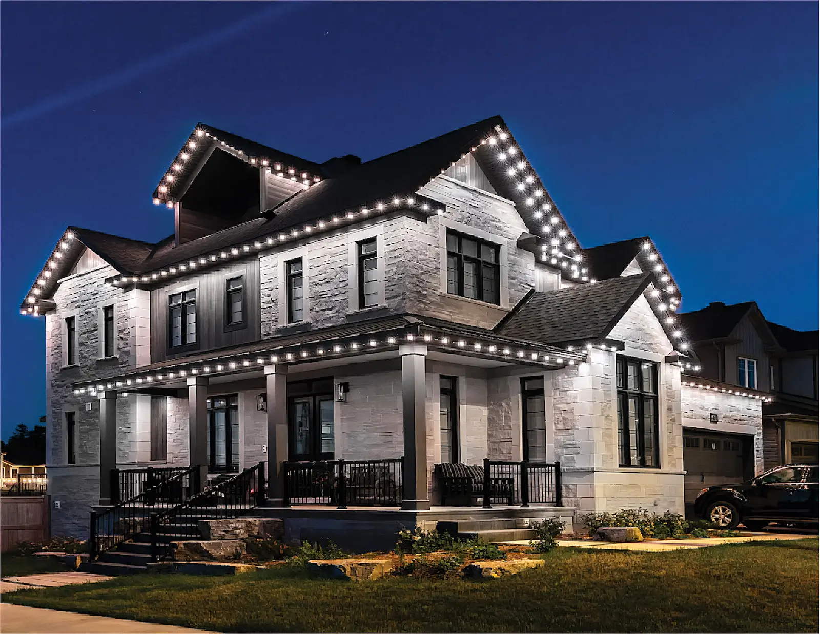 Modern home exterior lighting at night