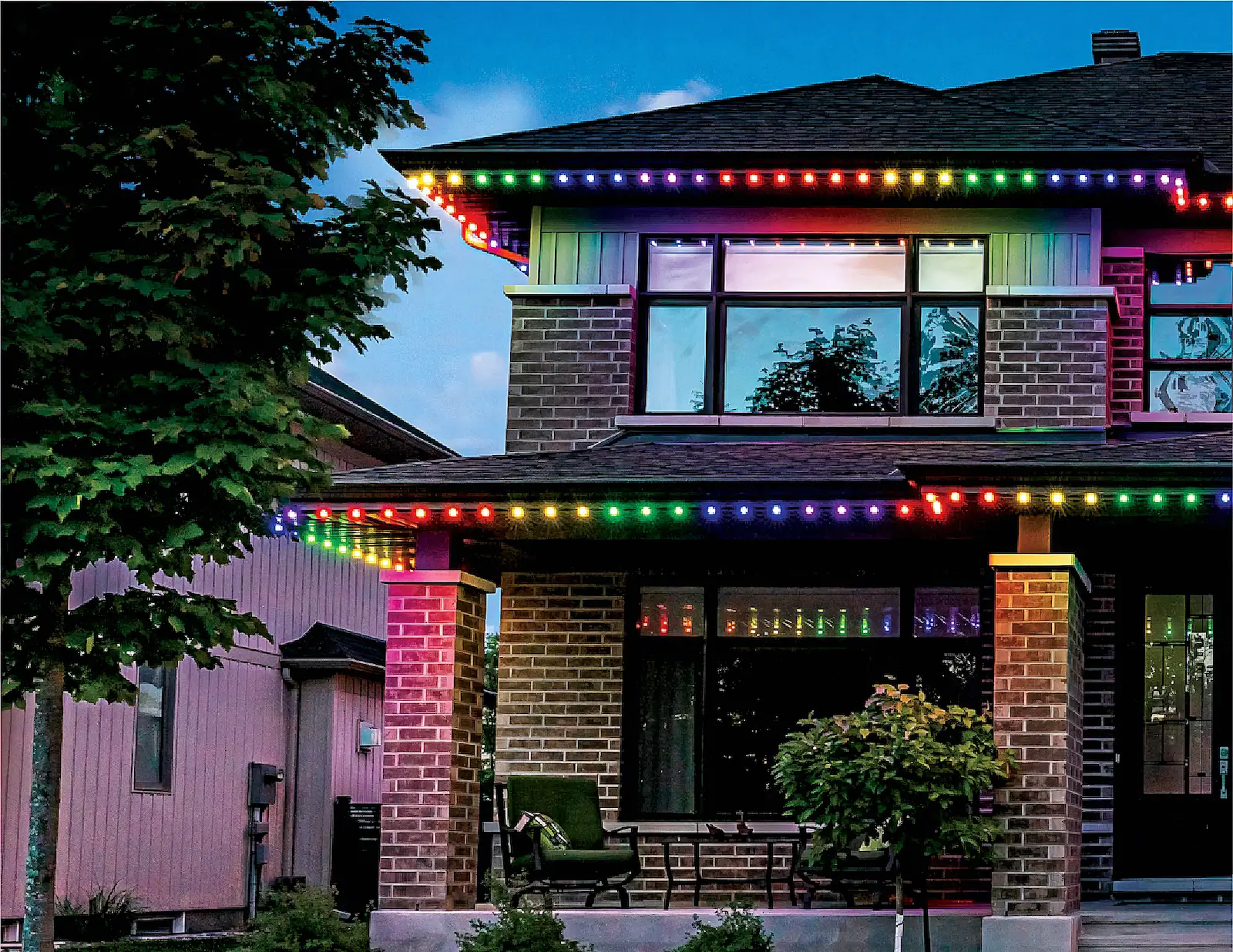 Architectural lighting with purple glow