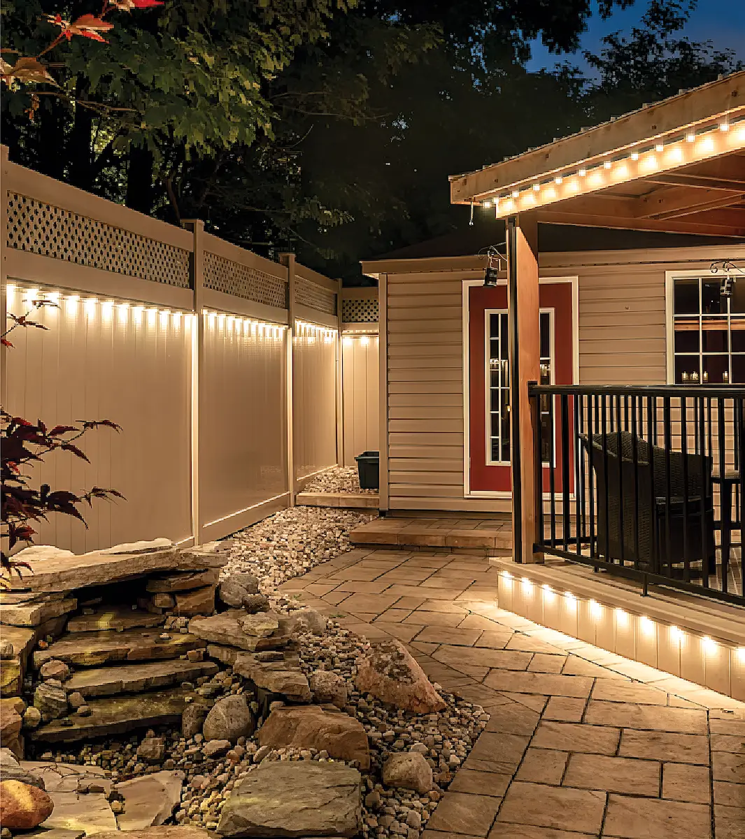 Outdoor living space and pool lighting
